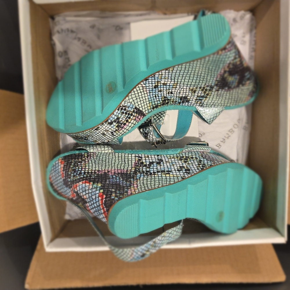 Turquoise Snake-Print Wedge Sandals - Women's - Picture 2 of 4
